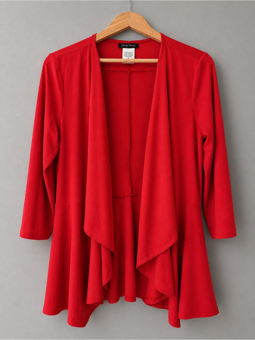 Slinky Brand Red Open Front Cardigan Women’s S Draped Waterfall Stretch Jacket